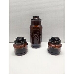 Borden Cremora  Dark Amber Apothecary Jar With 2 Small Amber Apothecary Jars